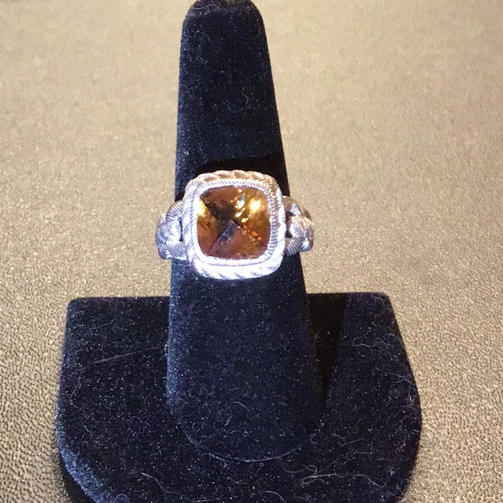 JUDITH RIPKA SQUARE CHECKERBOARD CUT CITRINE RING IN STERLING SILVER NWOT